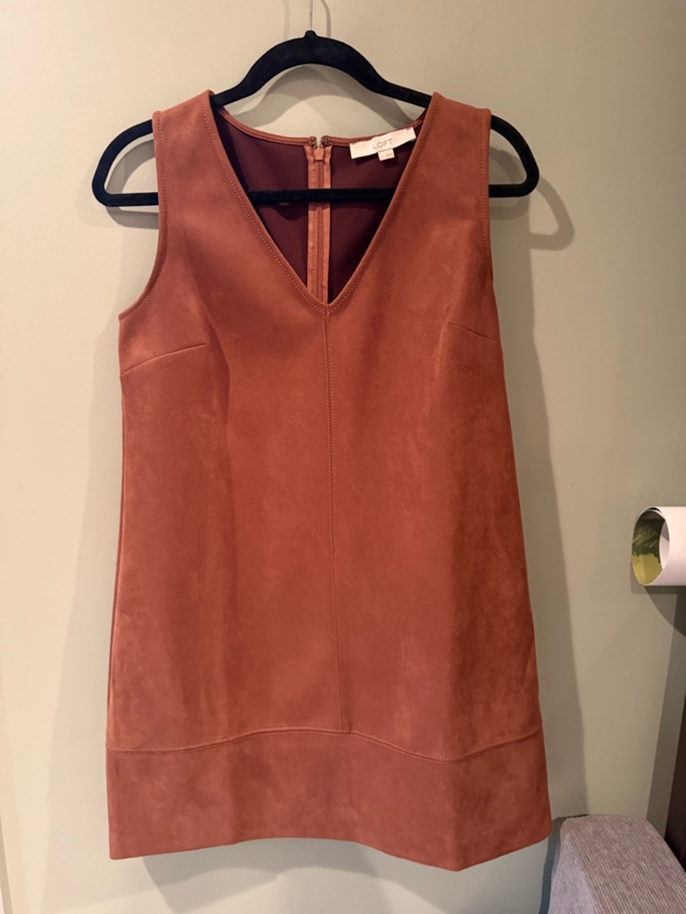 LOFT Suede V-Neck Shift Dress in brown size 6